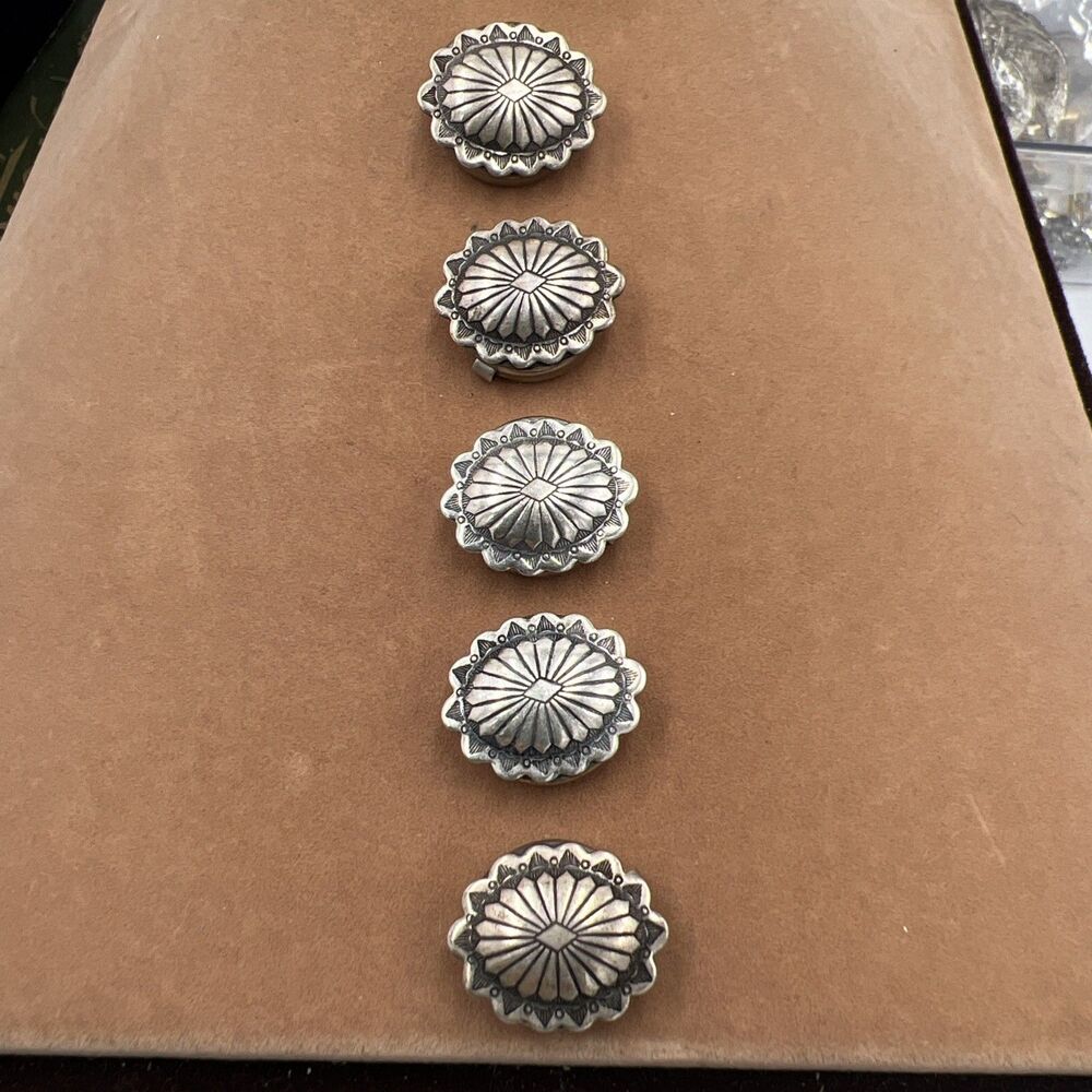 Set Of 5 Sterling Silver Button Covers Western Native American Snap On Vintage
